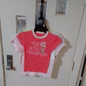 Ladies  Pink Strawberry Shortcake'Try A Lil Kindness' Graphic Tee